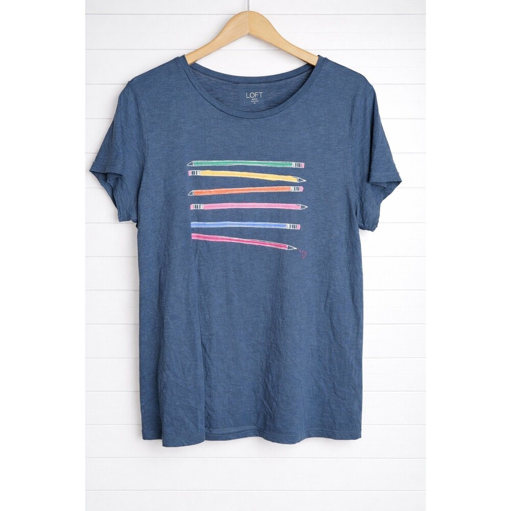 Loft Blue Gray T -Shirt Pencils Teacher Cotton XL